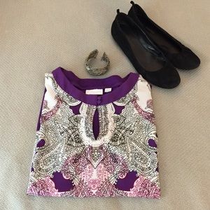 Sleeveless purple patterned top, size small