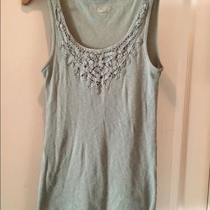 Ann Taylor Loft heather green tank with lace