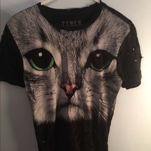 Forever 21 Men, cat shirt with custom rip design