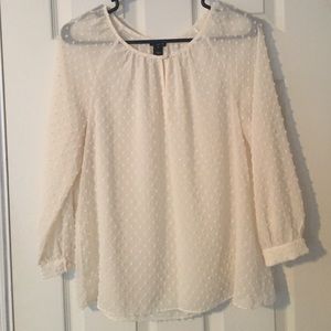 J Crew Factory sheer cream Swiss dot blouse