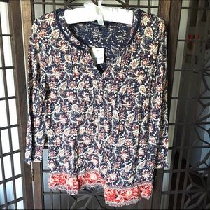 NWT Lucky Brand Bohemiam 3/4 Sleeve Shirt