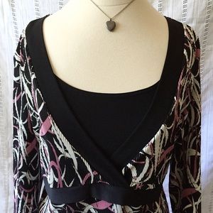 Dressbarn Women’s Black Mauve Ribbed Blouse Top Shirt Ling Sleeve Size PL