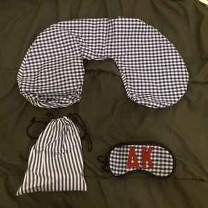 Gingham/Striped Airplane Sleep Mask & Neck Pillow
