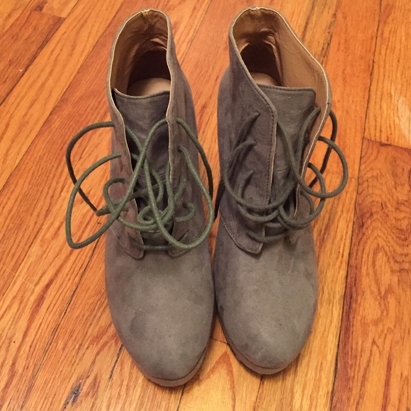 Mix No6 Shoes - Gray faux suede platform booties