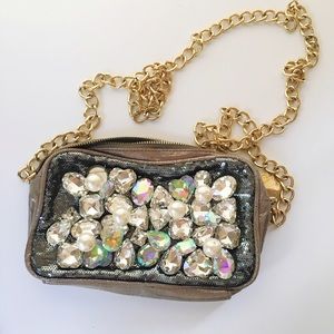 Deux Lux Rhinestone & Sequin Purse with Gold Chain
