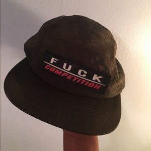 "Fuck competition" textured hat with orange brim