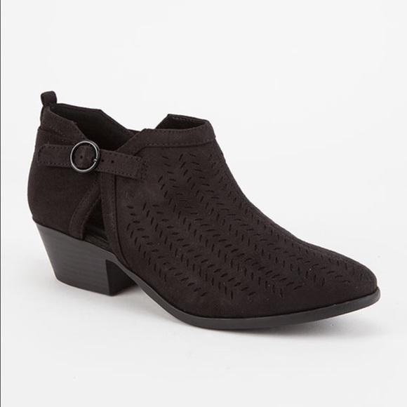 SODA-Perforated Black Ankle Booties