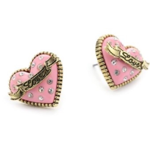 Betsey Johnson Pink Stud Heart Earrings