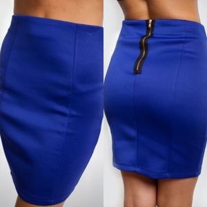 Blue scuba pencil skirt