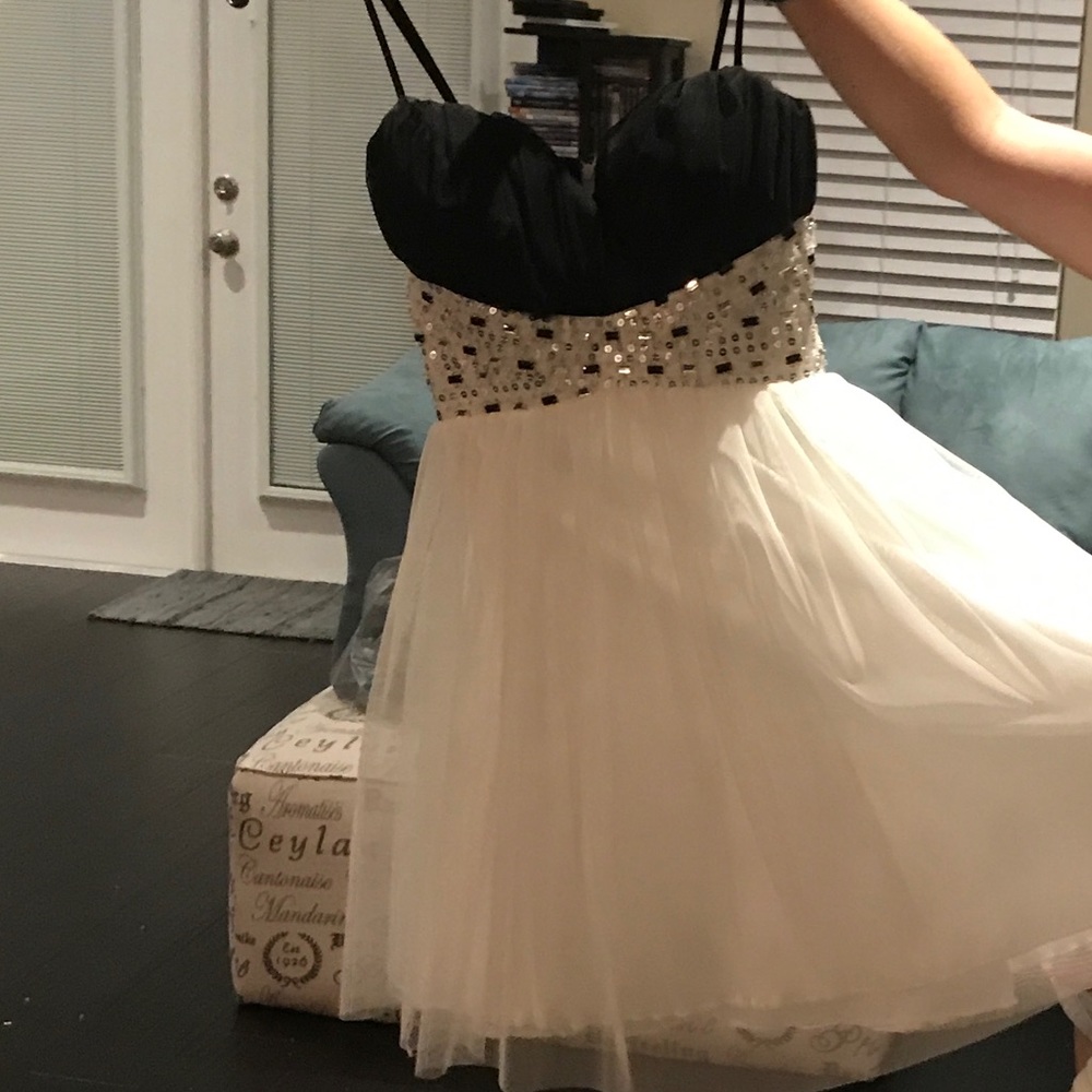 Black and white beaded homecoming dress