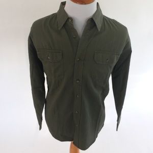 Men Large Green Long-Sleeved Buttoned-Down Shirt