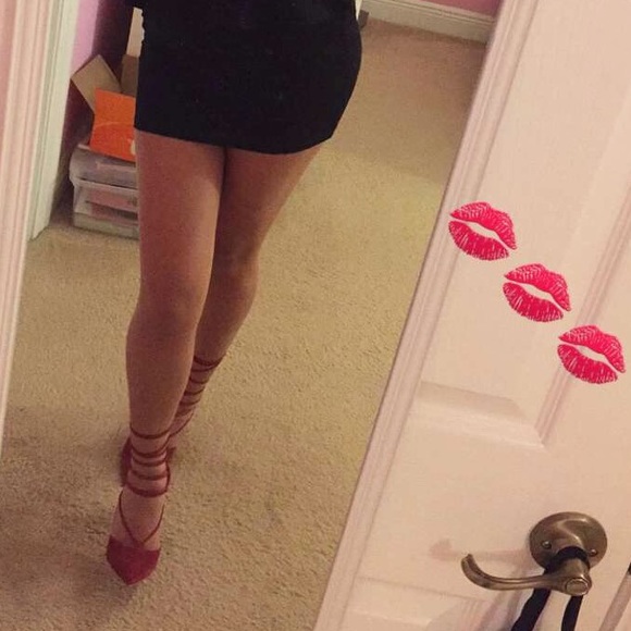 Red lace up heels