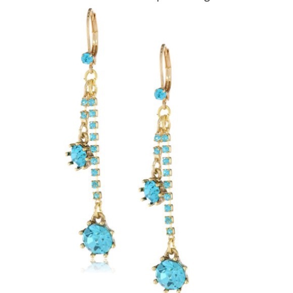 Betsey Johnson Blue Gem Linear Drop Earrings