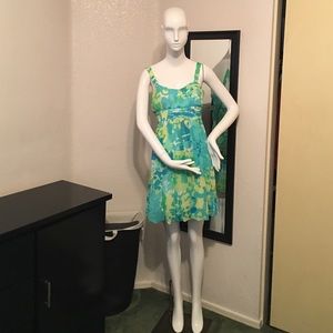 Sleeveless Blue & Green Print Dress