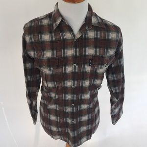 Men Red Black Checkered Long-Sleeved Flanel Shirt