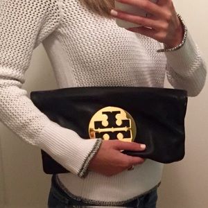 Authentic Tory burch Reva glazed leather clutch