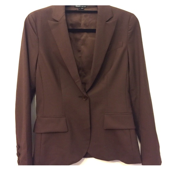 Bergdorf Goodman theory dark brown skirt suit.