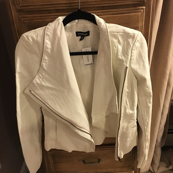 Bebe White Asymmetrical Faux Leather Jacket