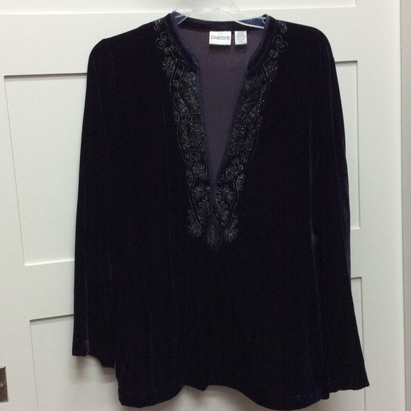 SALE Chicos purple velvet tunic silver Embroidery