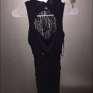 High Neck, Open Back Black Lace Dress