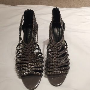 Calvin Klein strappy Rhinestone heels. Metallic