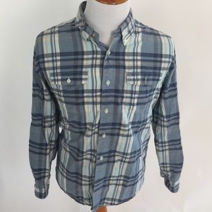 Men Large Light Blue Checkered Buttoned-Down Shirt