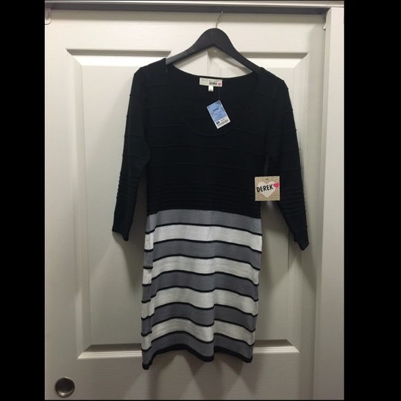 Black, gray, and off white long sleeve dress