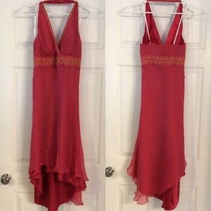 Pink and gold silk halter dress