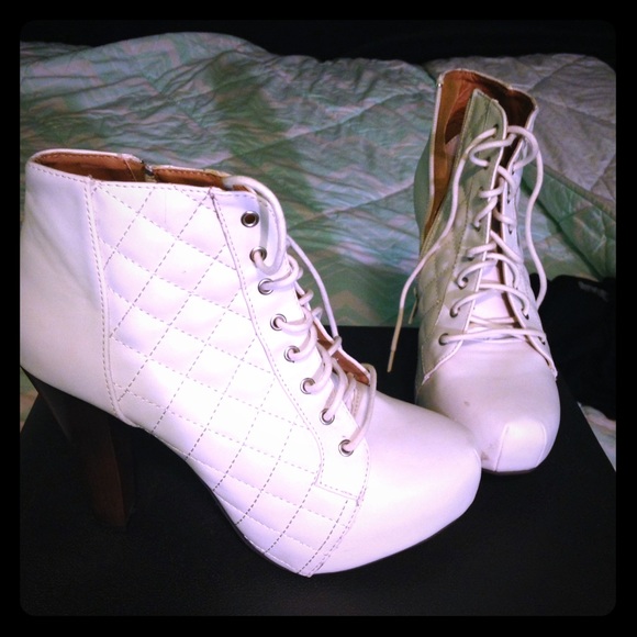 White lace up bootie heels