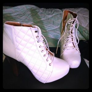 White lace up bootie heels