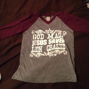 God made Jesus saved Lion crazed LBTX baseball tee