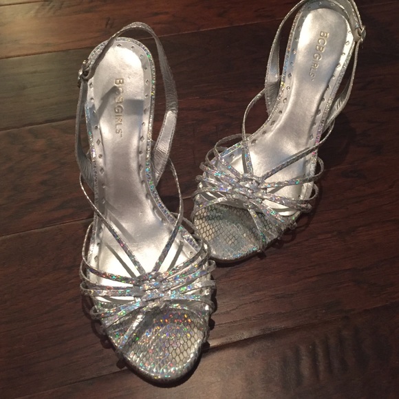 BCBG straps silver heels
