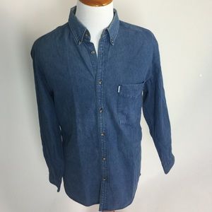 Men XL Blue Denim Buttoned-Down Long-Sleeved Shirt