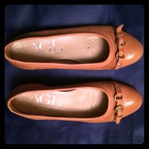AGL tan leather flats with buckle detail
