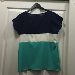 Navy, cream and teal top