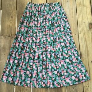 Vintage Floral Pleated Midi Skirt