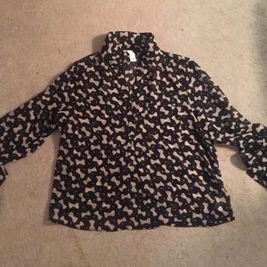 Black with beige bows quarter sleeve blouse