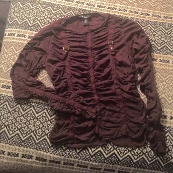 Chocolate Ruched Top w/ Buckle Embellishment