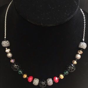 Glass and metal necklace, with matching earrings