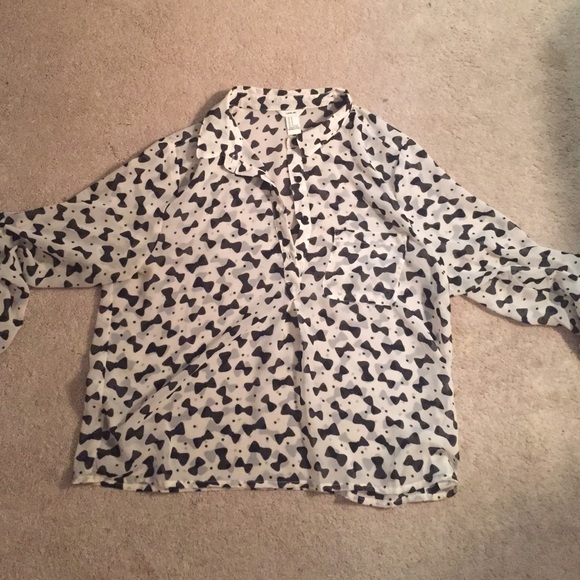 White sheer blouse with black bows