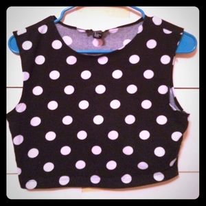 Black polka dot cropped tank
