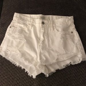 High waisted white jean shorts.