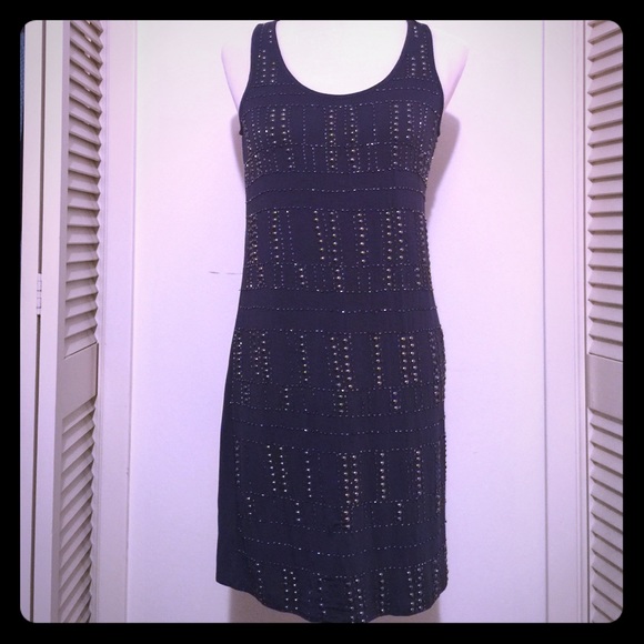 Steel beaded jersey tank dress by Dex