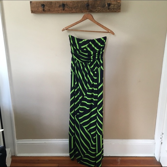Navy/Green Geometric print Maxi Dress