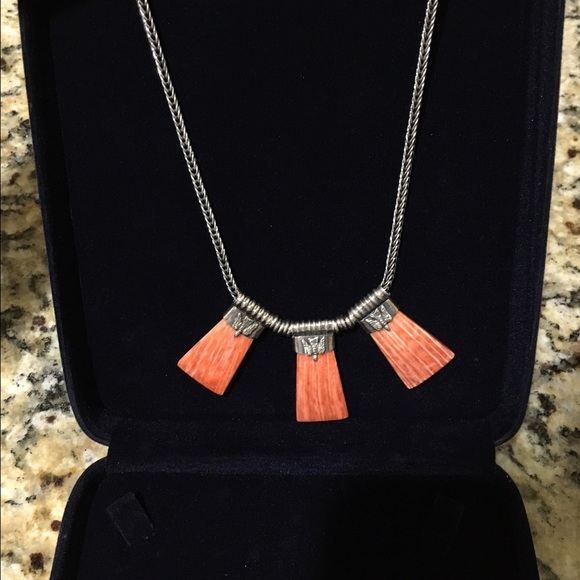 Thick Silver Necklace With Coral