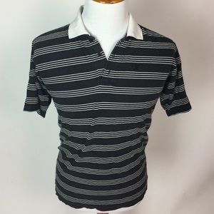 Men Large Black & White Striped Polo Shirt