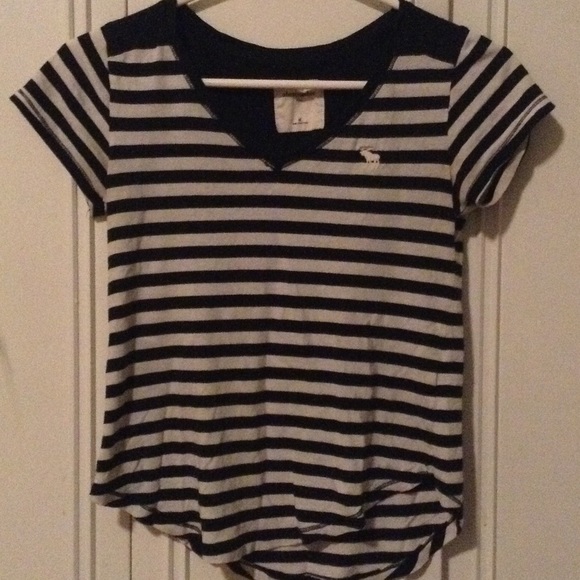 Abercrombie kids navy blue and white striped shirt
