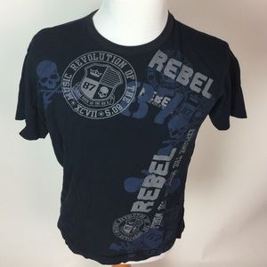 Men Large Blue & Black Graphics T-Shirt