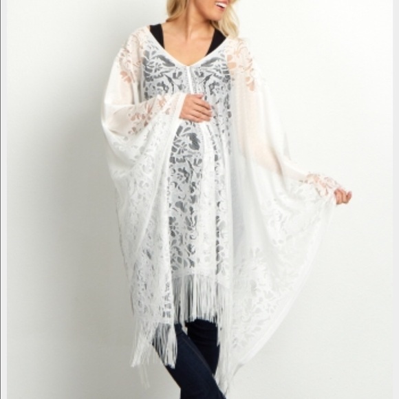 White lace fringe poncho maternity