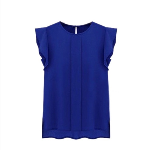 Ruffle Chiffon Casual Blouse: blue - Picture 3 of 4